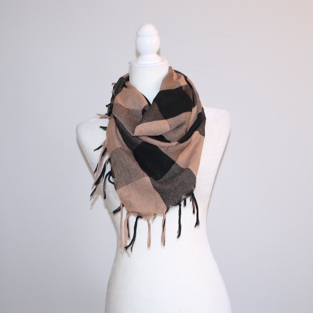 Plaid Tan and Black Scarf Wrap